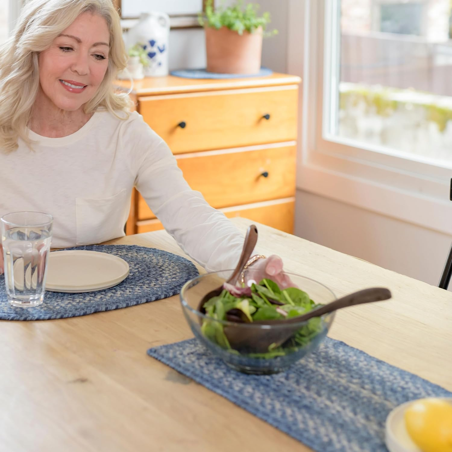 Homespice - Denim Blue Runner for Table 11x36 inches, a Long and Thick Table Runner to Use as a Coastal Style Dinner Table Runner - Handmade from Premium Jute - Reversible and Durable Braided Runner