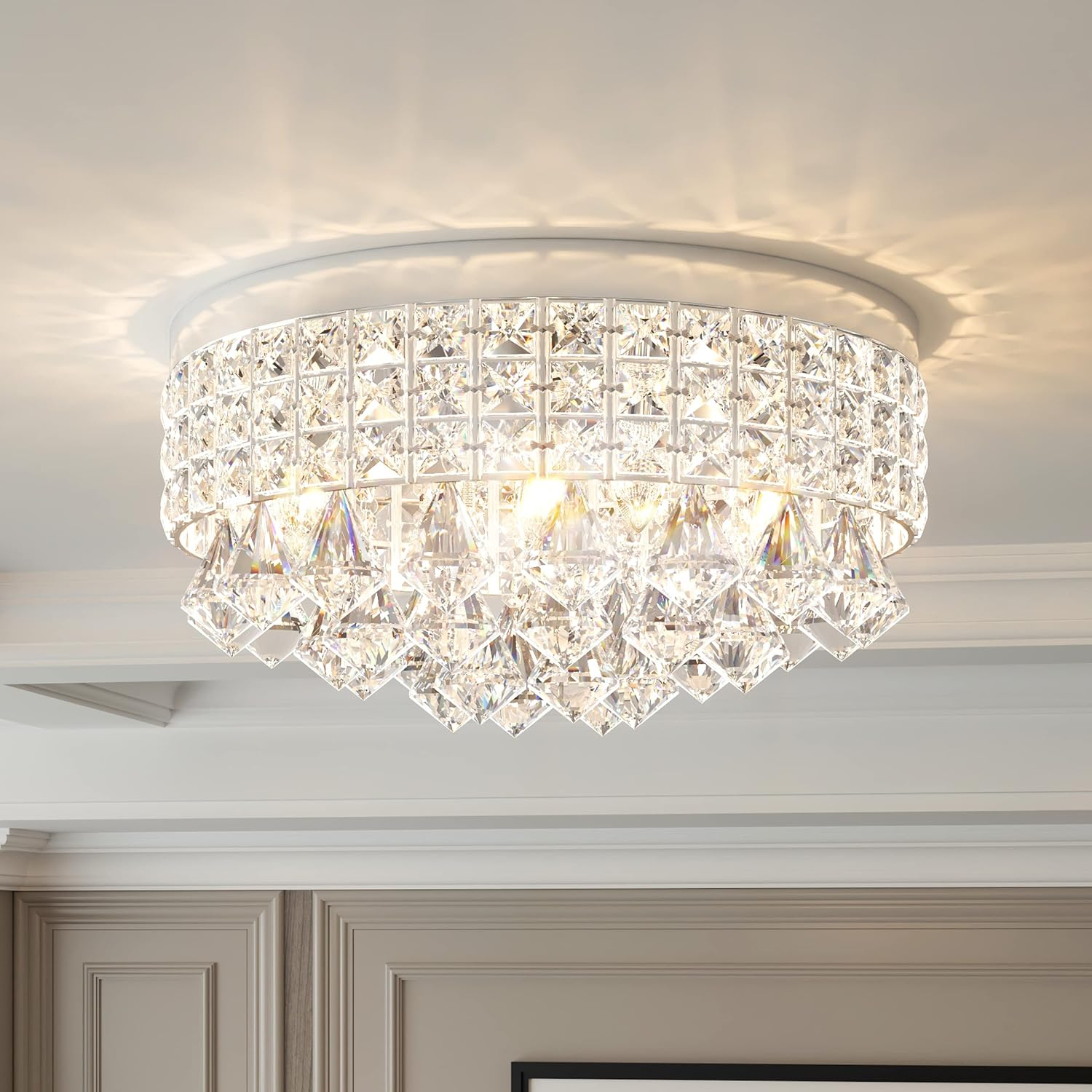 Chrome and Crystal Modern Drum Ceiling Chandelier