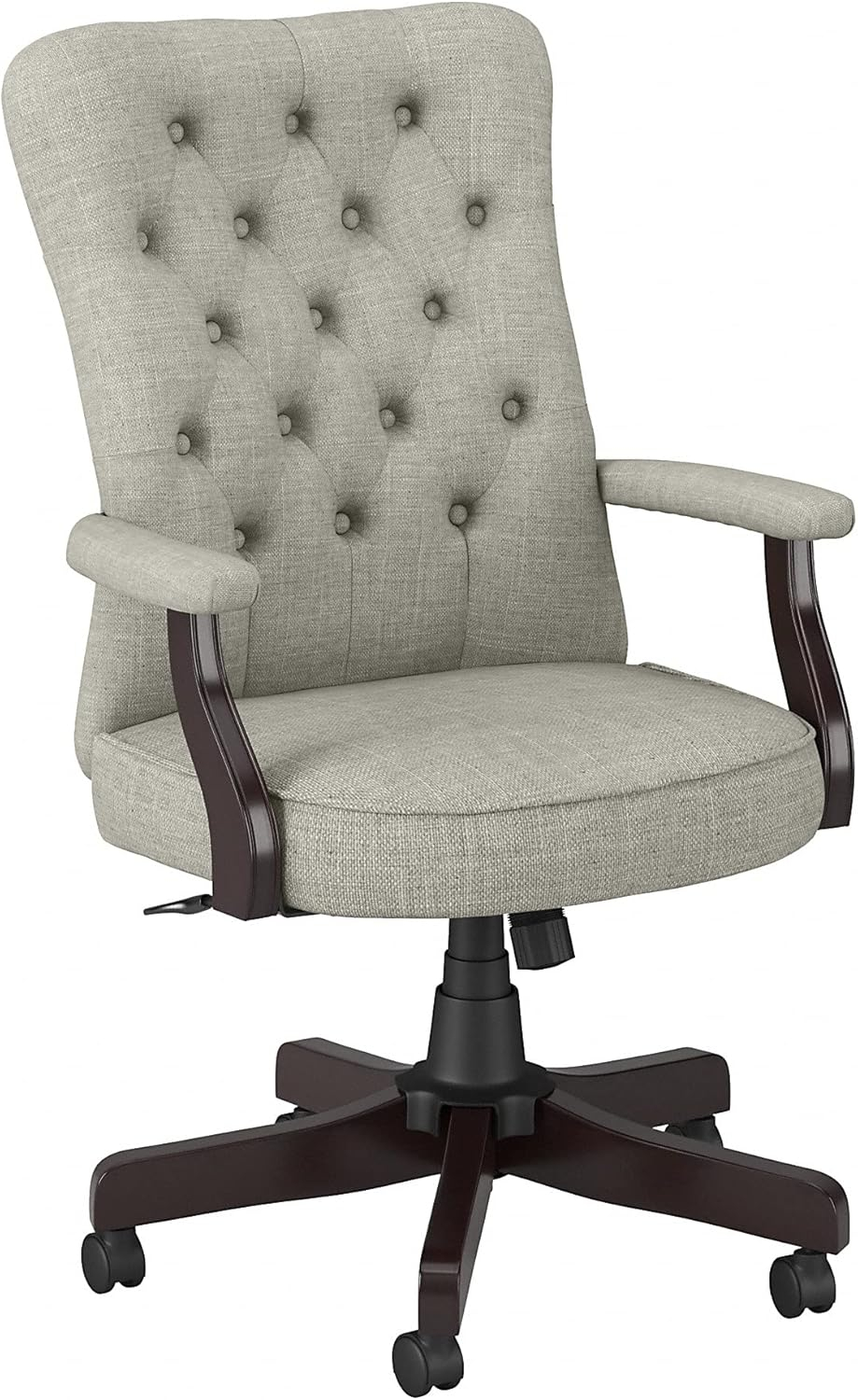 Bush Furniture Saratoga High Back Tufted Office Chair with Arms in Light Gray Fabric