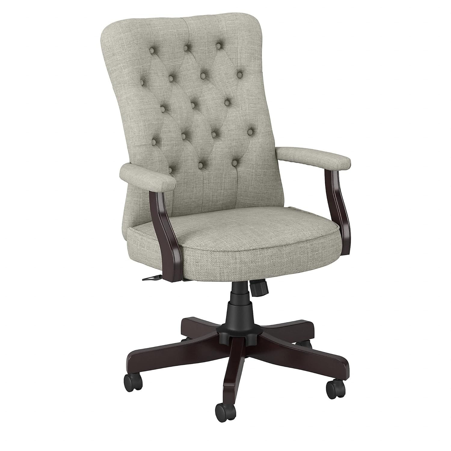 Bush Furniture Saratoga High Back Tufted Office Chair with Arms in Light Gray Fabric