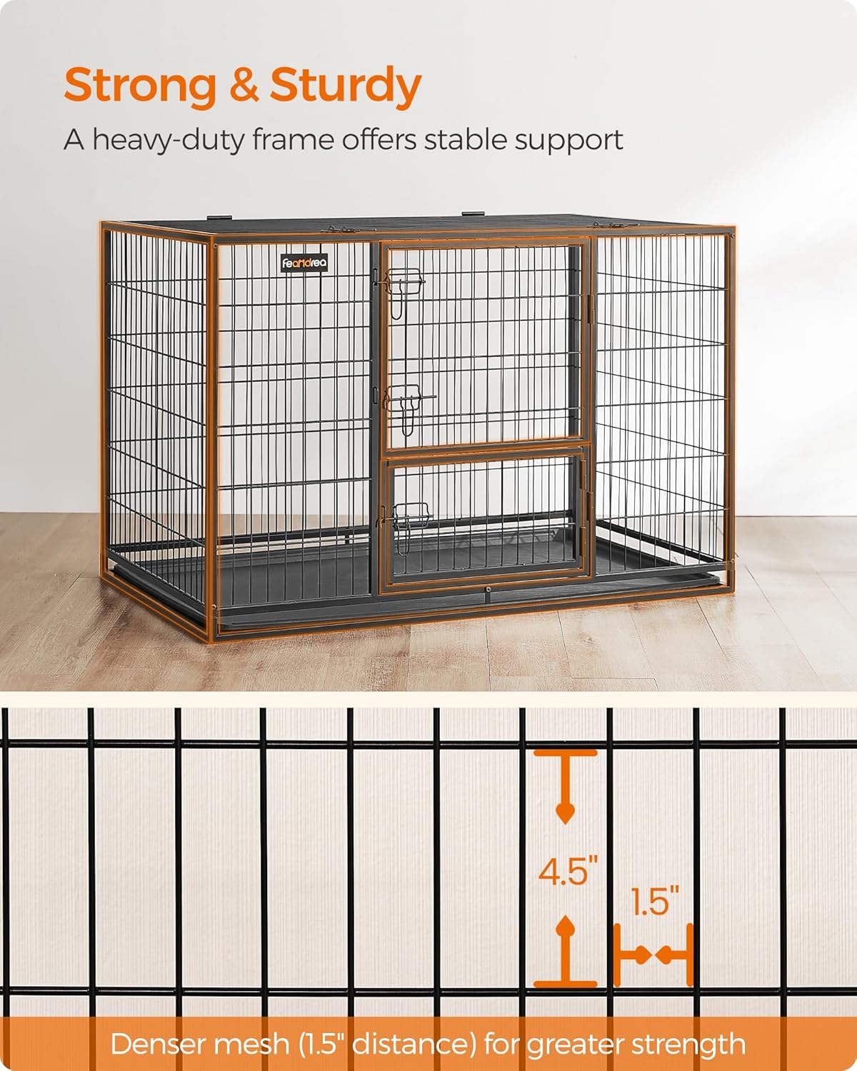 Extra Large Black Heavy-Duty Metal Dog Crate with Removable Tray