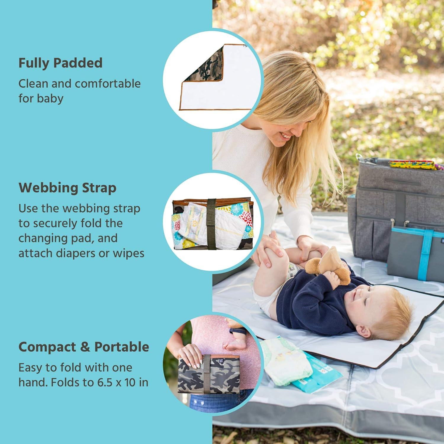 J.L. Childress Full Body Portable Changing Pad - Baby Diaper Changing Pad for Travel - Padded, Waterproof, Foldable - Extra-Large 19" x 30" - Camoflauge