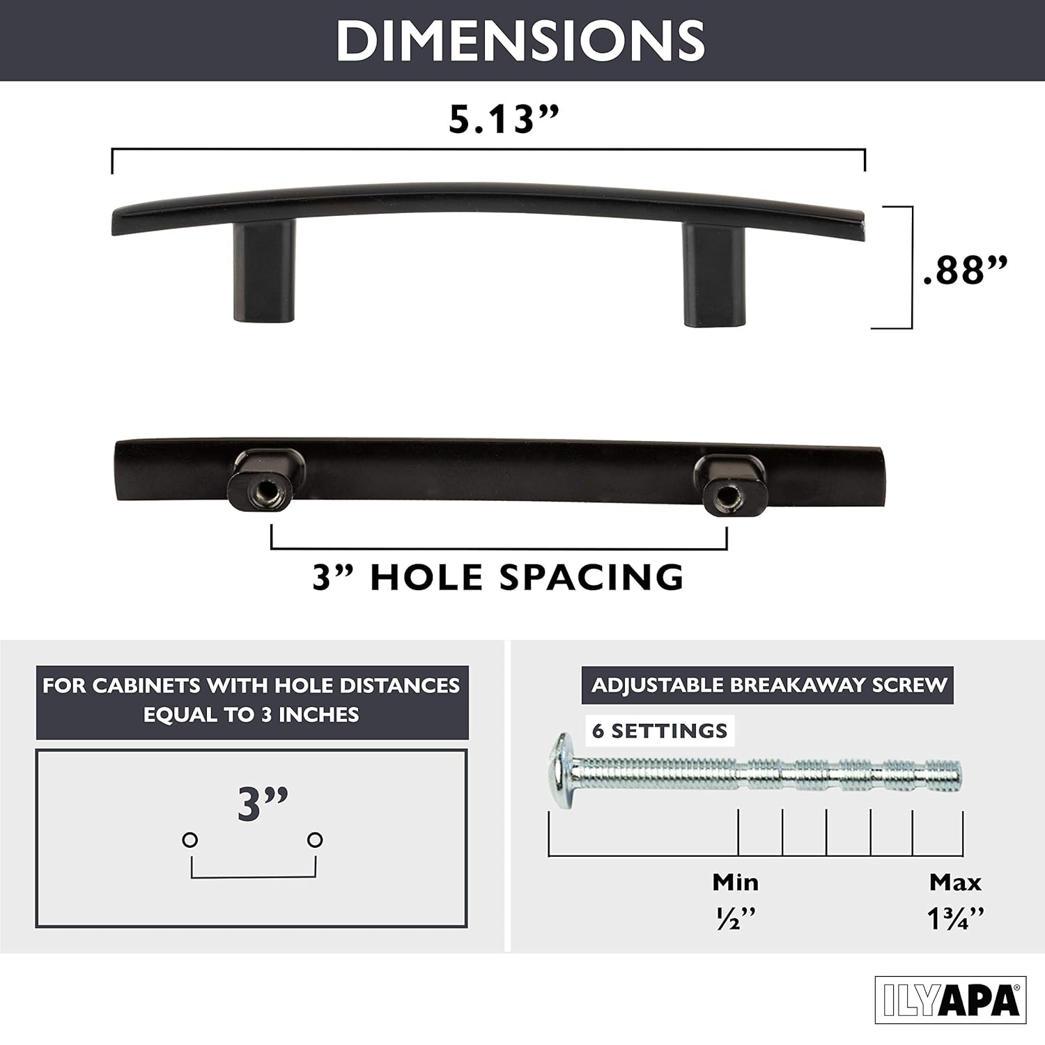 Ilyapa Oil Rubbed Bronze Kitchen Cabinet Handles, Curved Drawer Pulls - 3 Inch Hole Center Curved Bar Pulls - 10 Pack of Kitchen Hardware, Cabinet Knobs