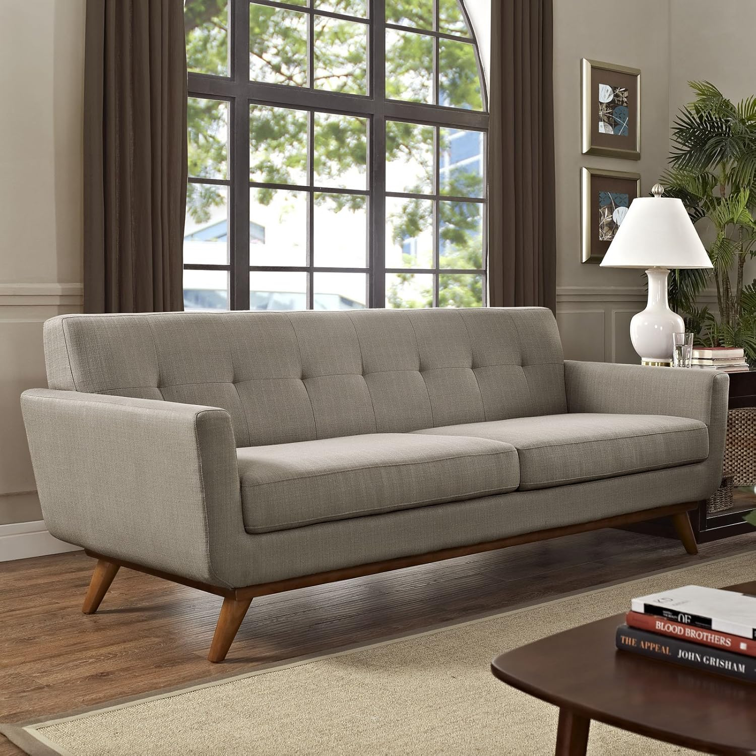 Modway Engage Upholstered Fabric Sofa in Granite