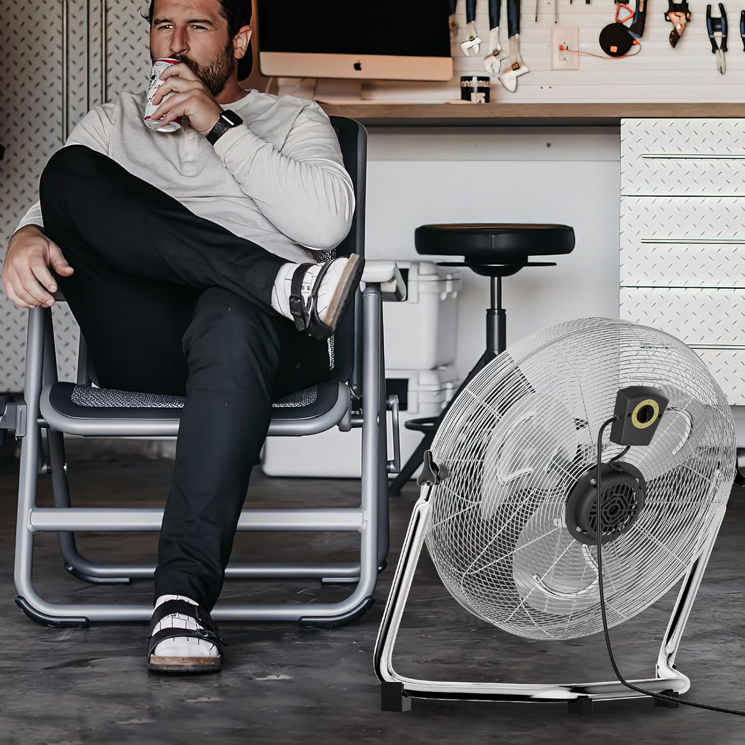 mollie 22 Inch High Velocity Floor Fan with 3 Speed Heavy Duty Metal Adjustable Tilt Portable Quiet Air Circulator for Home Garage, Workshop, Factory and Basement, 3522 CFM, Silver