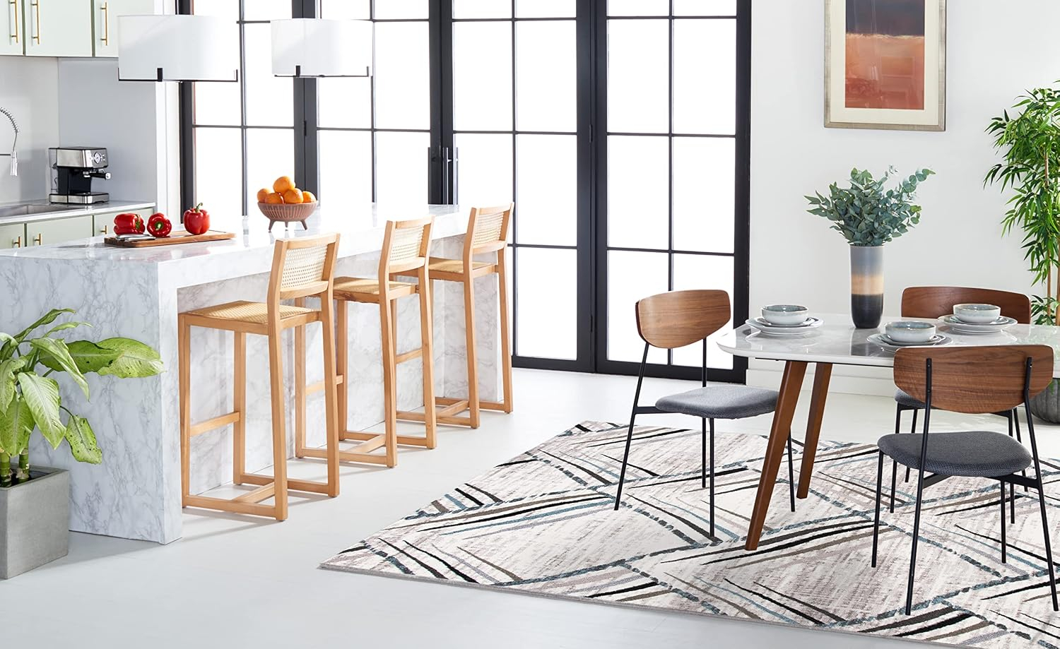 SAFAVIEH Amsterdam Ravenna Geometric Diamonds Area Rug, Cream/Charcoal, 9' x 12'