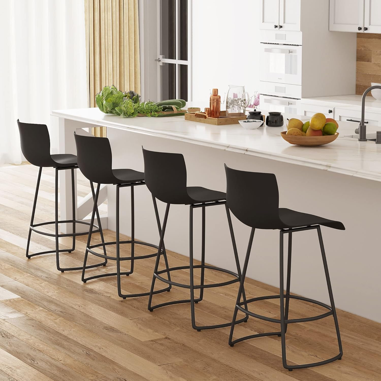 Bar Stools Set of 4 Counter Height Bar Stools Modern Swivel Bar Chairs with Back Plastic 24" Metal Counter Height stools,Black