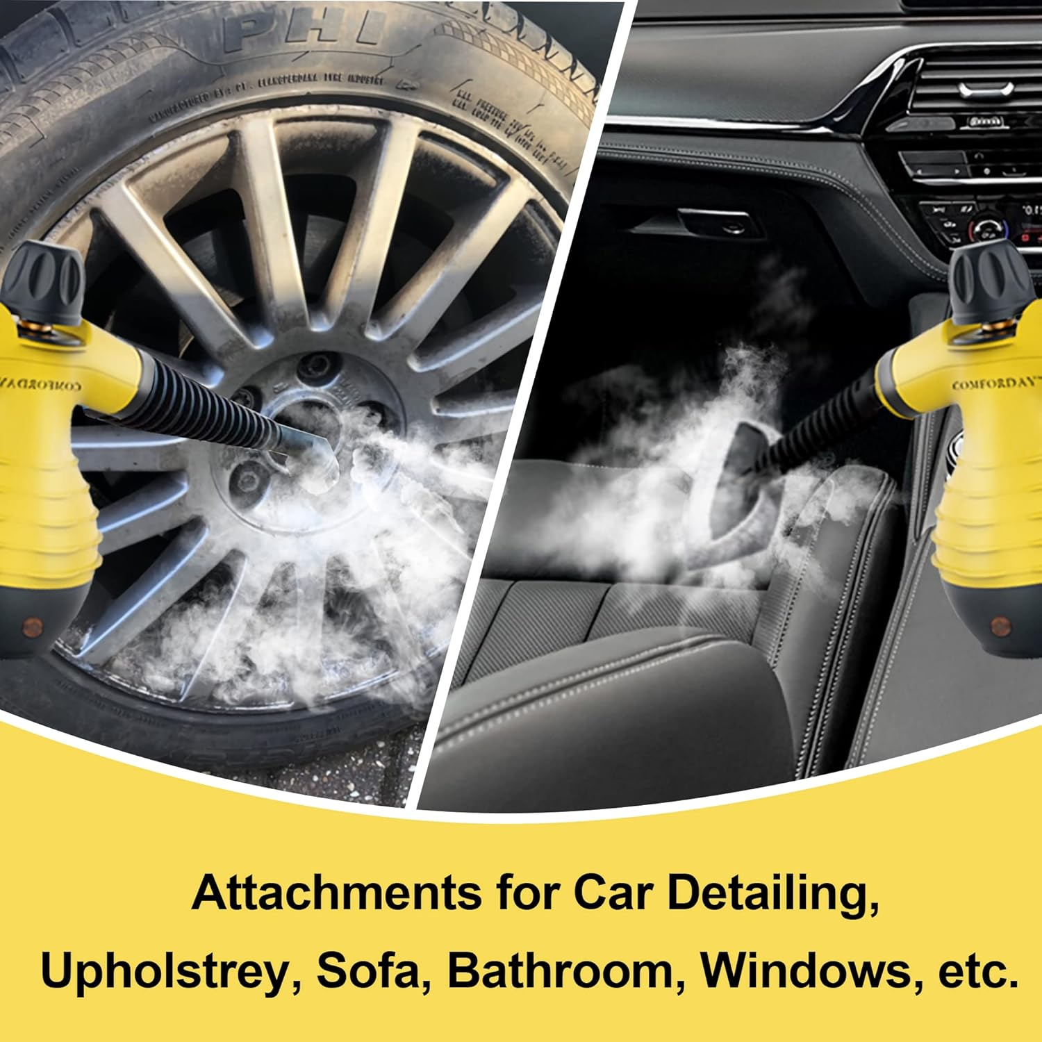 Comforday Multi-Purpose Handheld Pressurized Steam Cleaner with 9-Piece Accessories, Perfect for Stain Removal, Curtains, Car Seats, Floor, Carpet, Window Cleaning