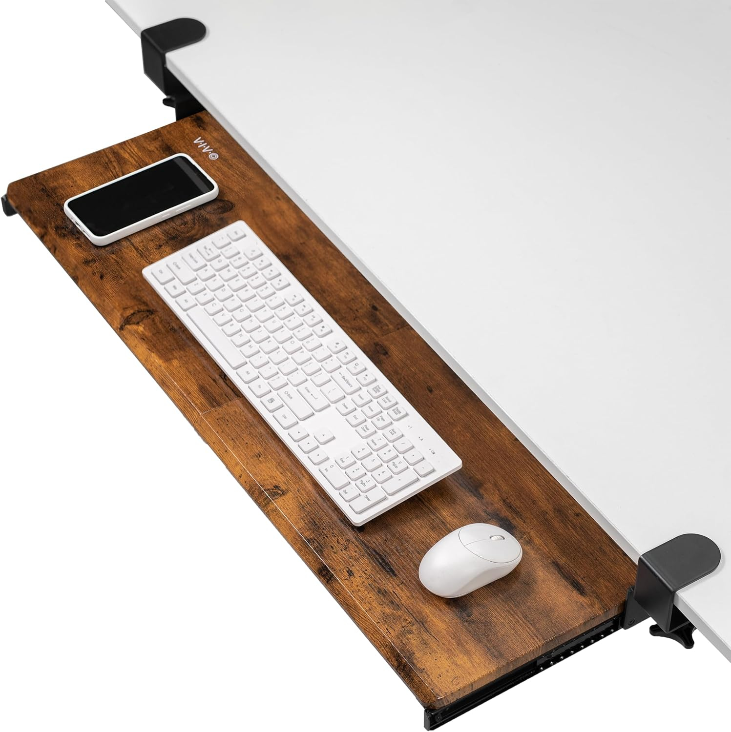 VIVO Vintage Brown Extra Long Clamp-on Computer Keyboard Mouse Under Desk Tray