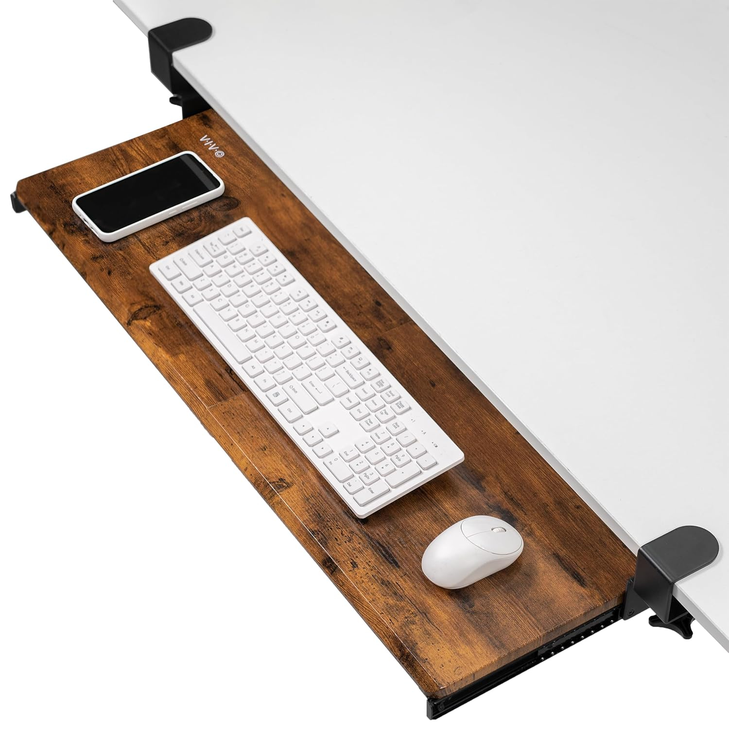VIVO Vintage Brown Extra Long Clamp-on Computer Keyboard Mouse Under Desk Tray