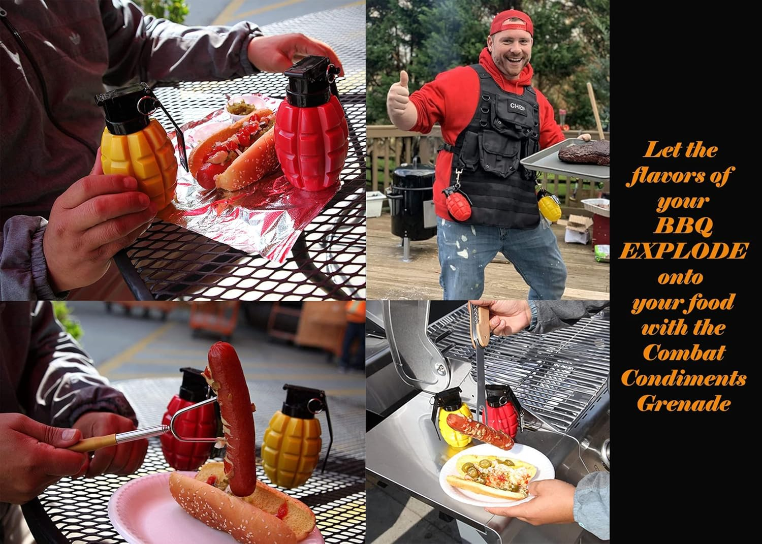 Caliber Gourmet Condiment Dispenser Set. Grenade Shape for BBQ Grill, Camping & Picnics, Ketchup Mustard Bundle Set, Red & Yellow, Home & Kitchen,Tactical Combat Design,Squeeze Bottles, Christmas Gift