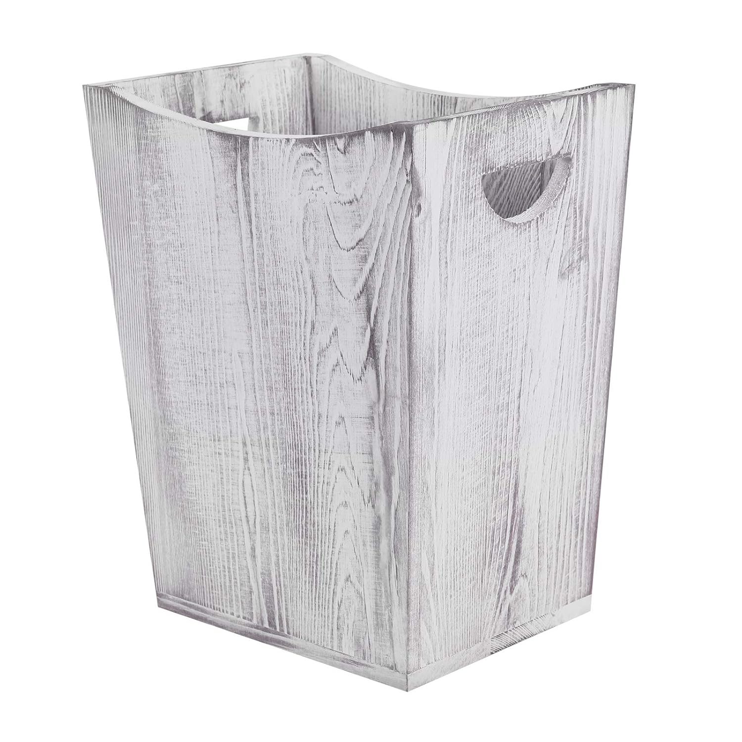 2-Gallon Farmhouse Style Wood Wastebaskets,Grayish-white
