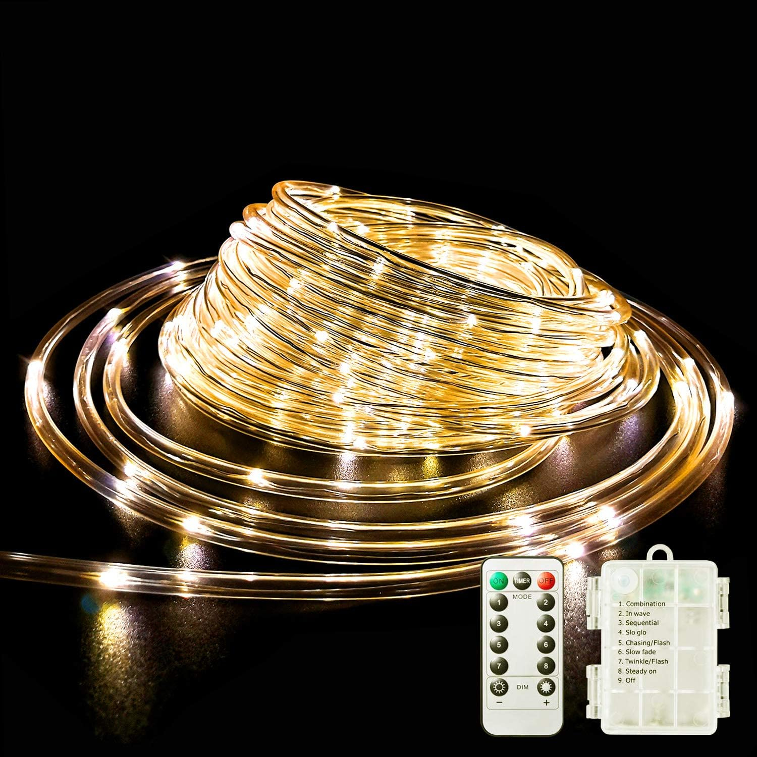 120 LED Rope Lights Battery Powered Light String 40ft 8 Patterns Fairy Lights with Remote Control Outdoor Decorative Lights, Christmas Decorations (Multi-color)