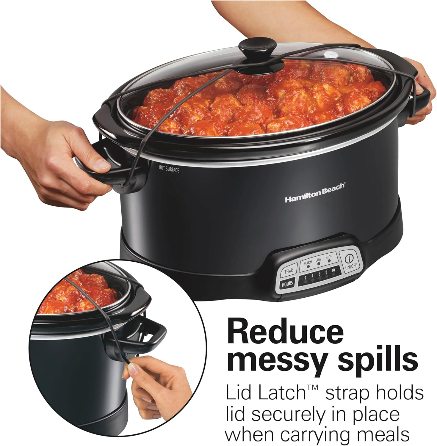 Black 7 Quart Programmable Slow Cooker with Lid Latch