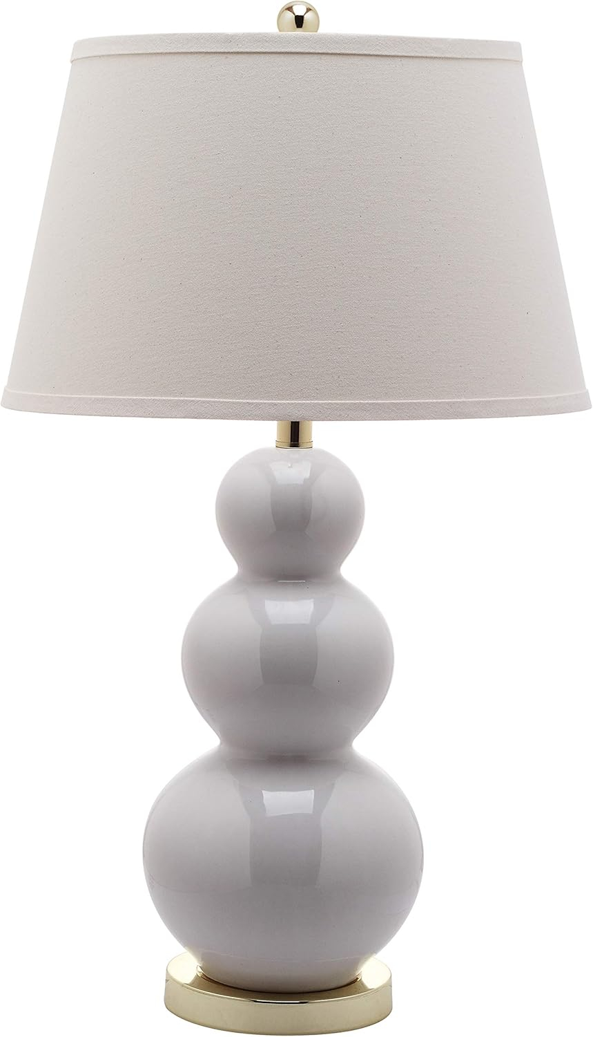 SAFAVIEH Lighting Collection Pamela Modern Contemporary White Triple Gourd Ceramic 27-inch Bedroom Living Room Home Office Desk Nightstand Table Lamp (LED Bulbs Included)