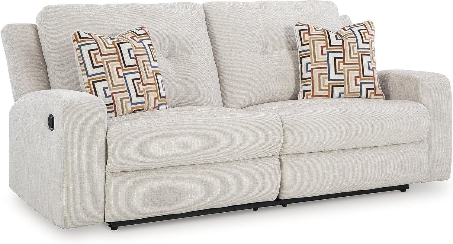 Stone Gray Tufted Fabric Manual Reclining Sofa with Track Arms