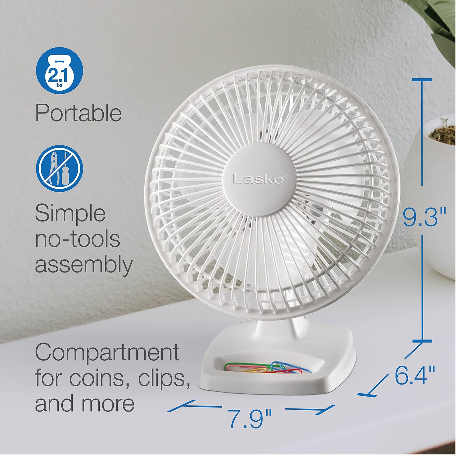 Lasko 2002W Personal Fan, 6-Inch, White