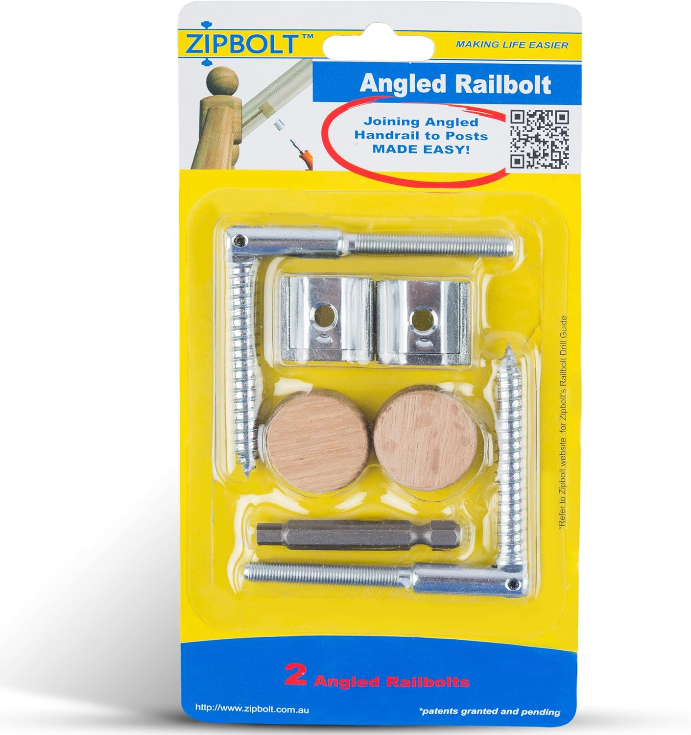 Zipbolt 11.560 Angled Railbolt — Angled Staircase Handrail to Newel Post Connector for Lower Connection, Residential and Commercial Installation, New Construction and Remodels — 1 Double Pack