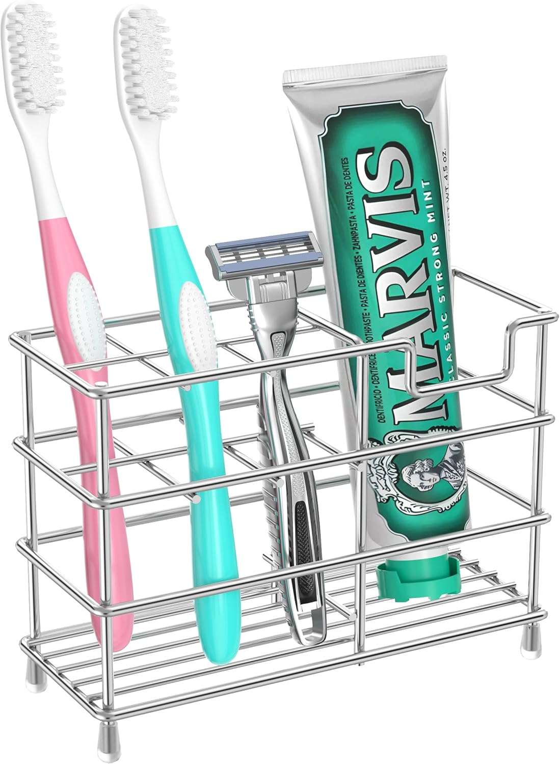 Small bathroom toothbrush holder, 5 compartments silver