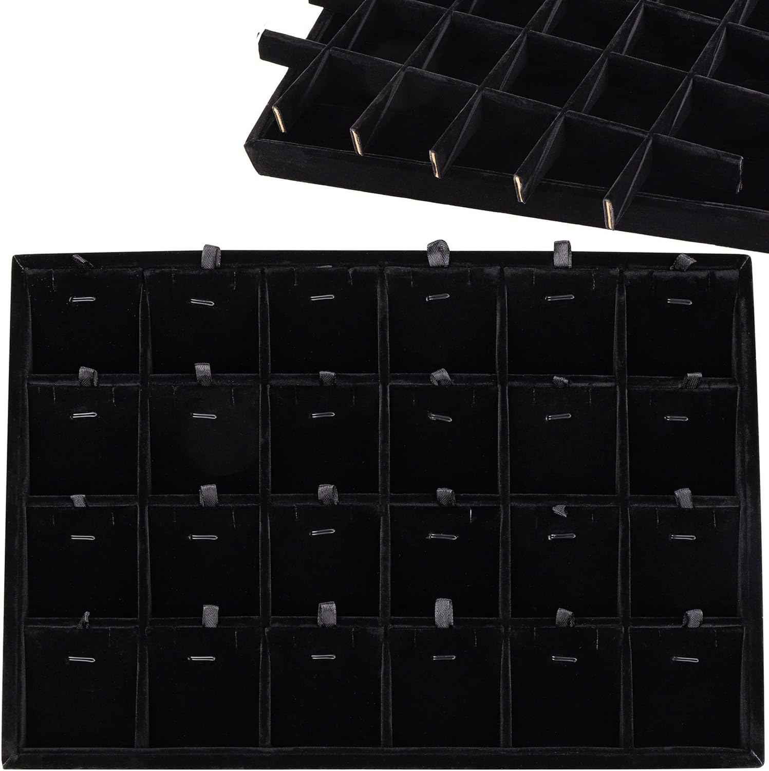 Elegant Beige Linen 24-Compartment Jewelry Tray Organizer