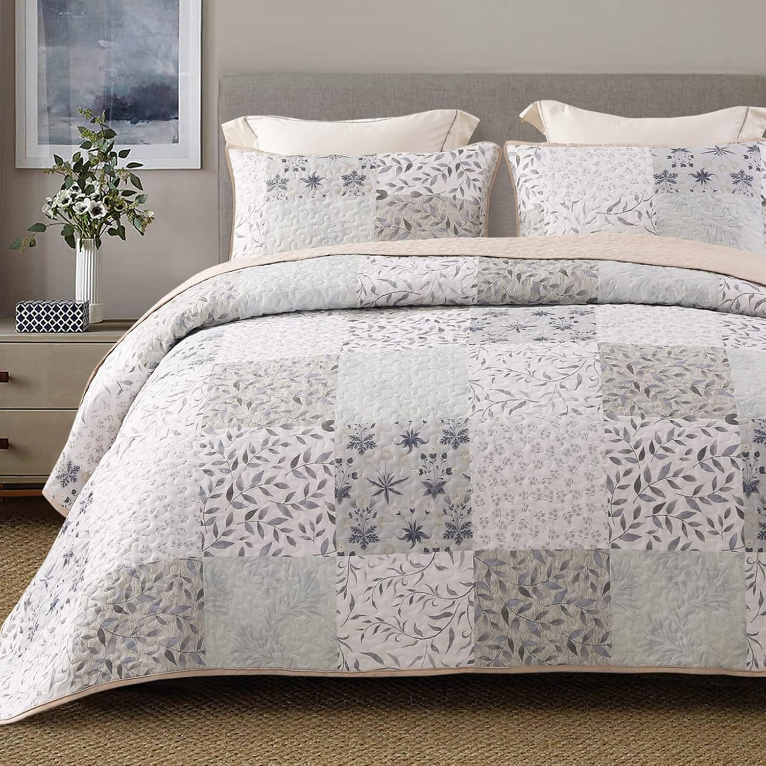 Bohemian Quilt Set Patchwork-lightgrey - 3 Piece - King