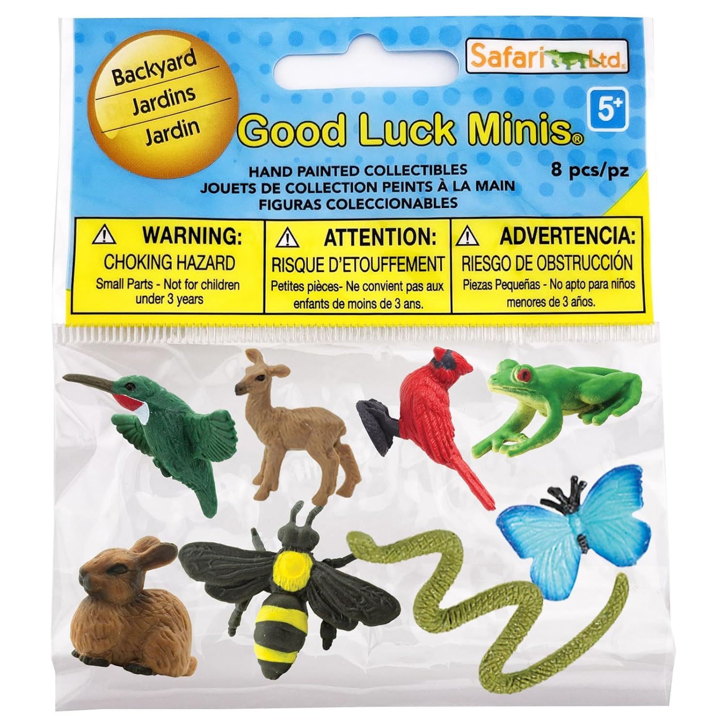Safari Ltd. Good Luck Minis Backyard Fun Pack – Mini Figurines Including Rabbit, Frog, Butterfly, Snake, Doe, Cardinal, Honey Bee, Hummingbird – Educational Toy Figures for Boys, Girls & Kids Ages 5+