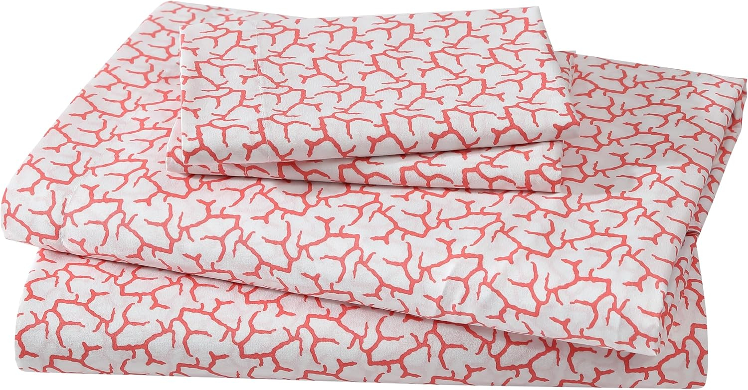 Coastal Print Microfiber Sheet Set, Full, Burnt Coral