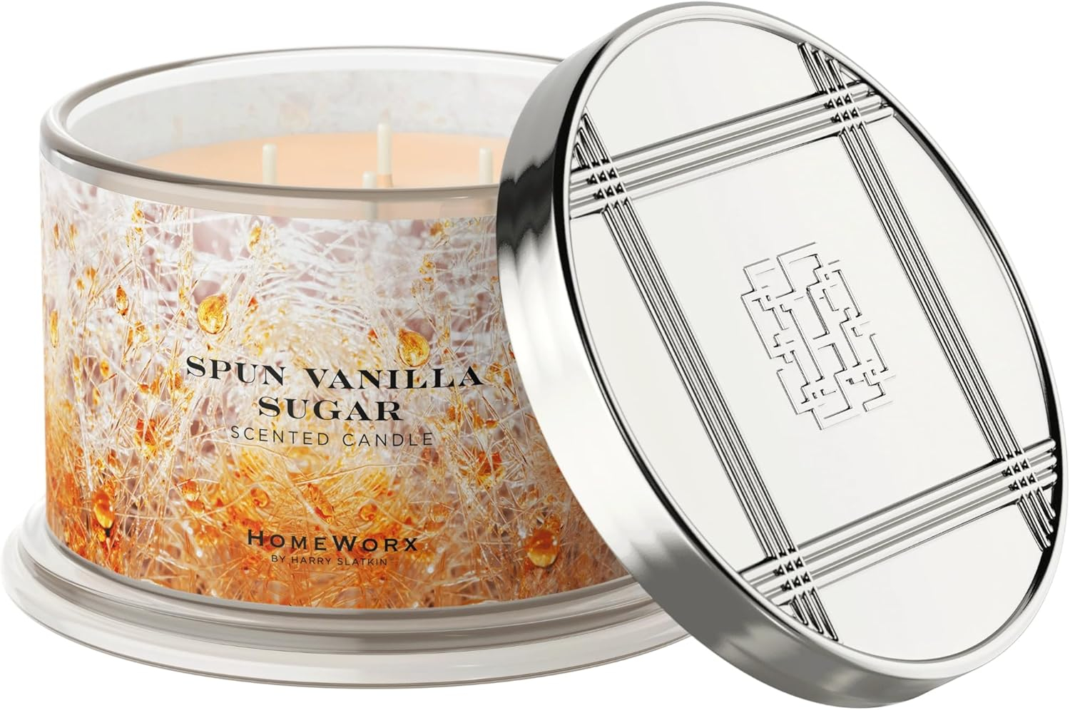 Premium Scented 18oz Candle - HomeWorx by Slatkin & Co - Spun Vanilla Sugar - 4 Wicks - Long-Lasting Jar Candle, 30-55 Hours Clean Burn Time - Vanilla Sugar, Caramel, hint of Citrus