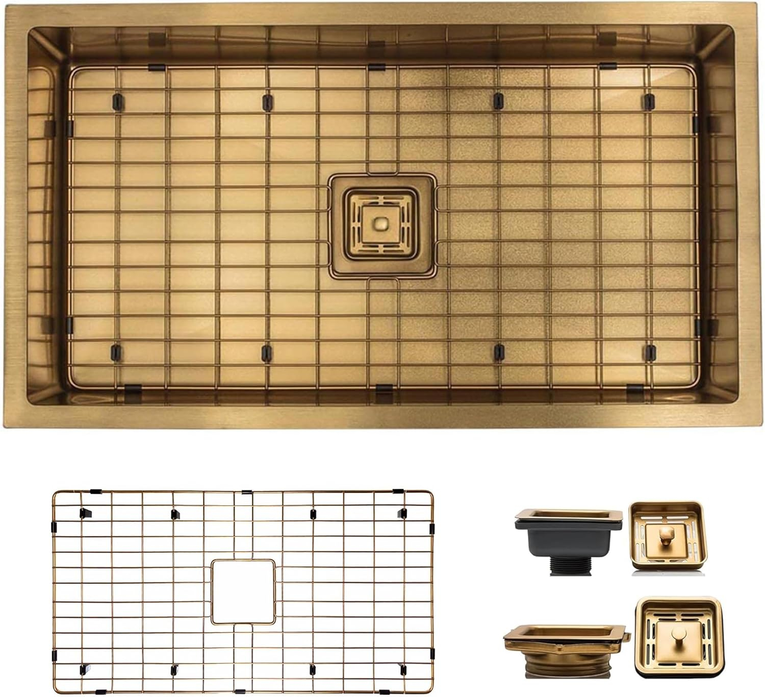 Strictly Sinks 32 Inch Undermount Single Bowl Kitchen Sink – Sink with Bottom Grid & Drain – Gold
