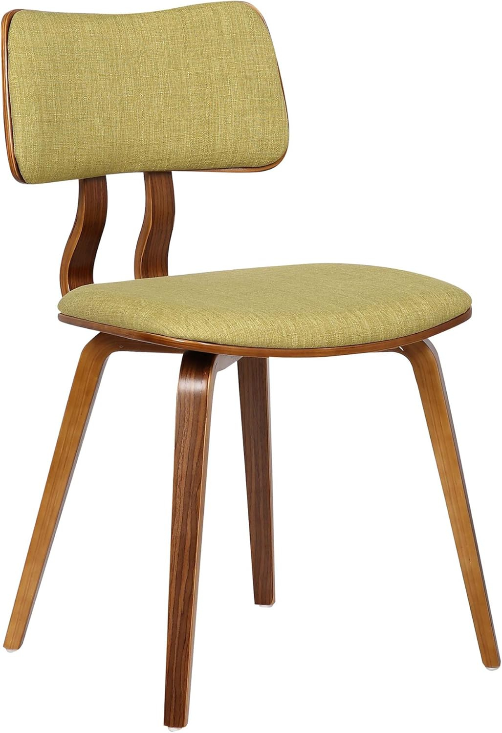 Jaguar Mid-Century Modern Kitchen Dining Table Accent Chair in Walnut Wood and Green Fabric
