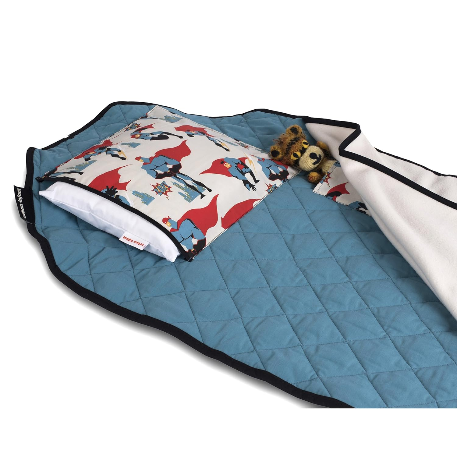 Urban Infant Tot Cot Kids Nap Mat - Toddler Preschool Daycare Modern All-in-One Bedding - Washable Blanket and Pillow  Boys and Girls - Elastic Straps - 52 x 22 Inches - Urban Dude