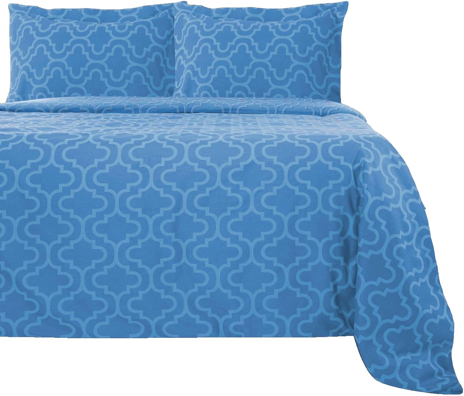 Superior Extra Soft Printed All Season 100% Brushed Cotton Flannel Trellis Bedding Reversible Duvet Cover Set - Light Blue Trellis, King/California King Size
