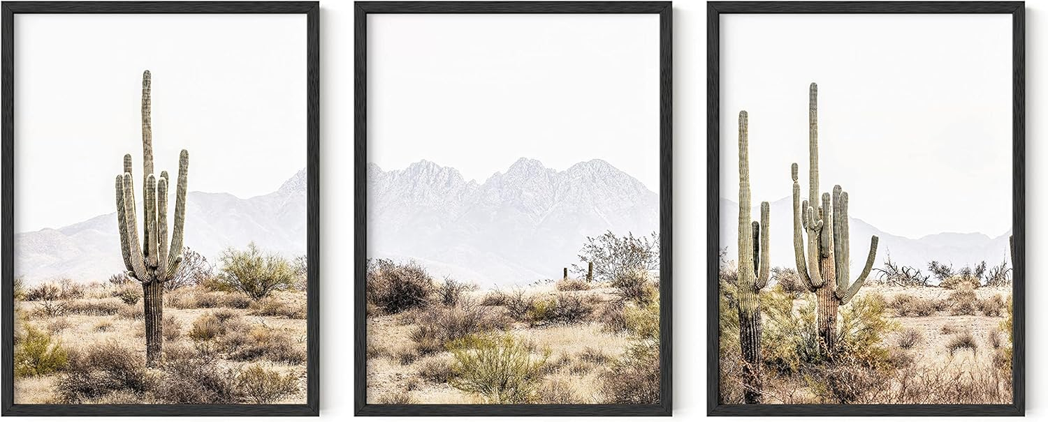 Haus and Hues Desert Wall Art - Set of 3 Western Posters, Landscape Pictures Wall Art, Nature Posters and Prints, Joshua Tree Wall Art, Cactus Posters Nature, Scenic Posters For Wall (12x16, Unframed)