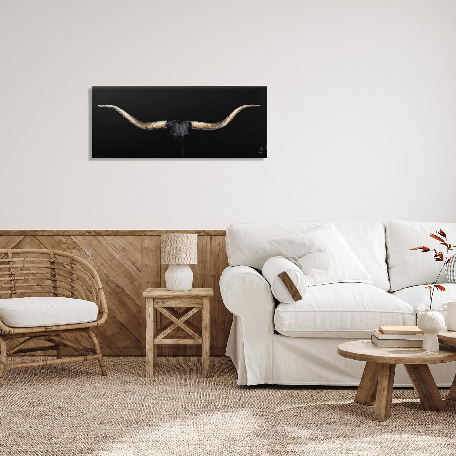 Stupell Home Décor Bull Horns Shadow Black Brown Animal Painting Canvas Wall Art by Third and Wall