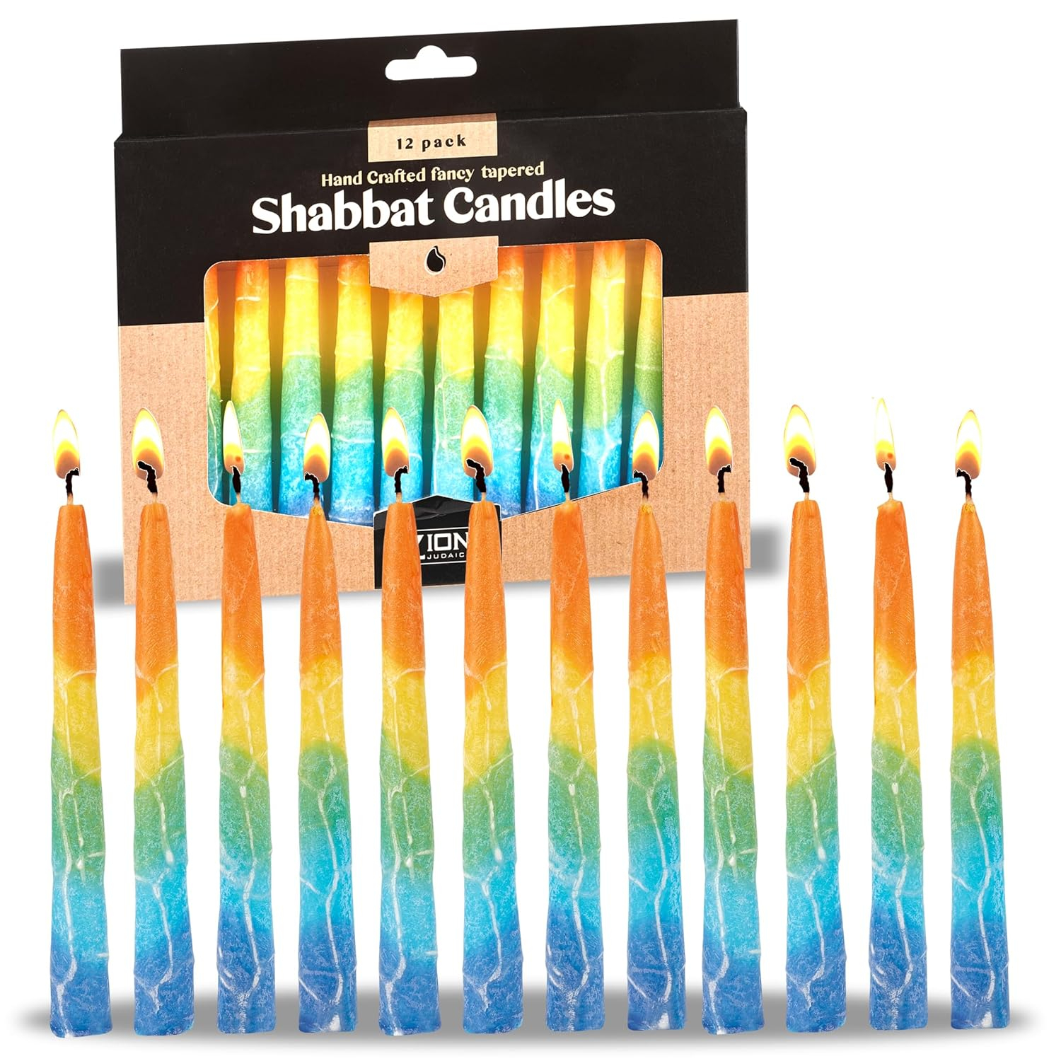 Zion Judaica Decorative Shabbat Candles Non Drip  5.5" Hand Crafted Candles Sun Colors Inspired Candles Holiday Candle Bundle Decorative Candles for Celebration Home Décor Candles Set of 12