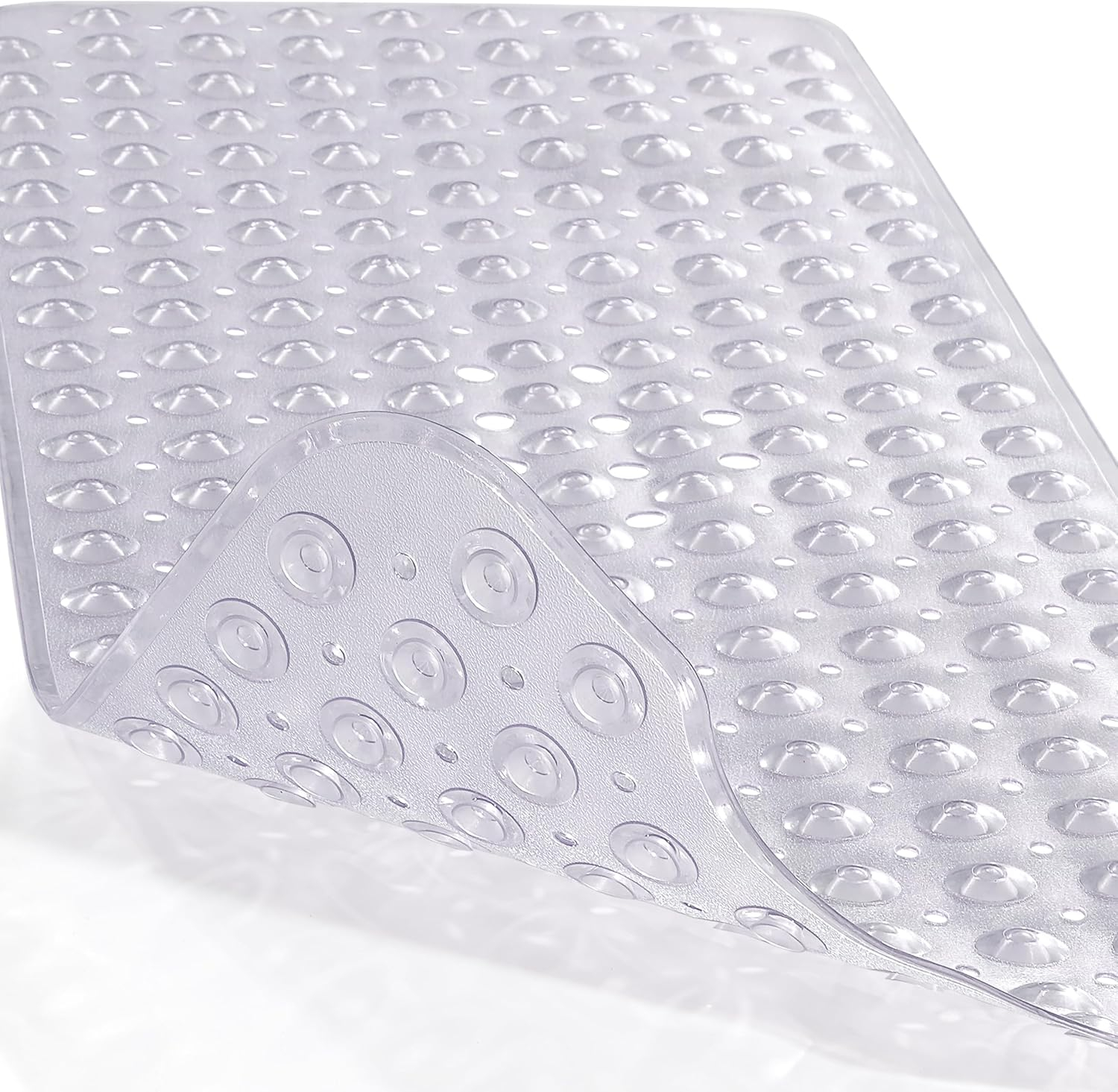 Yimobra Non Slip Bathtub Mat, Super Strong Suction Cups, 40"x16" Extra Long Shower Mat with Drain Holes, Machine Washable Fast Draining Bathroom Floor Mat, Clear Grey