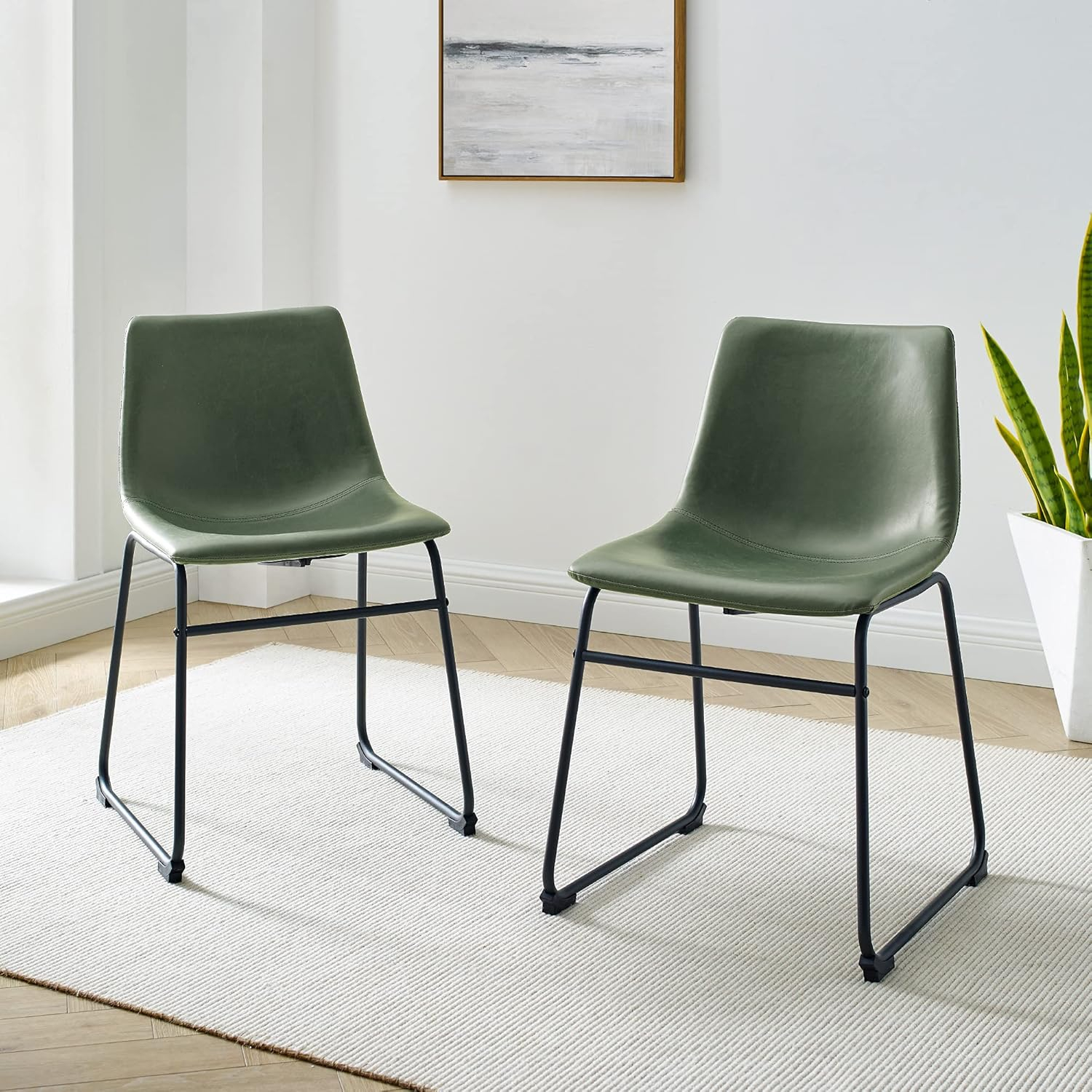 Walker Edison Urban Industrial Faux Leather Dining Chairs, Set of 2, Green