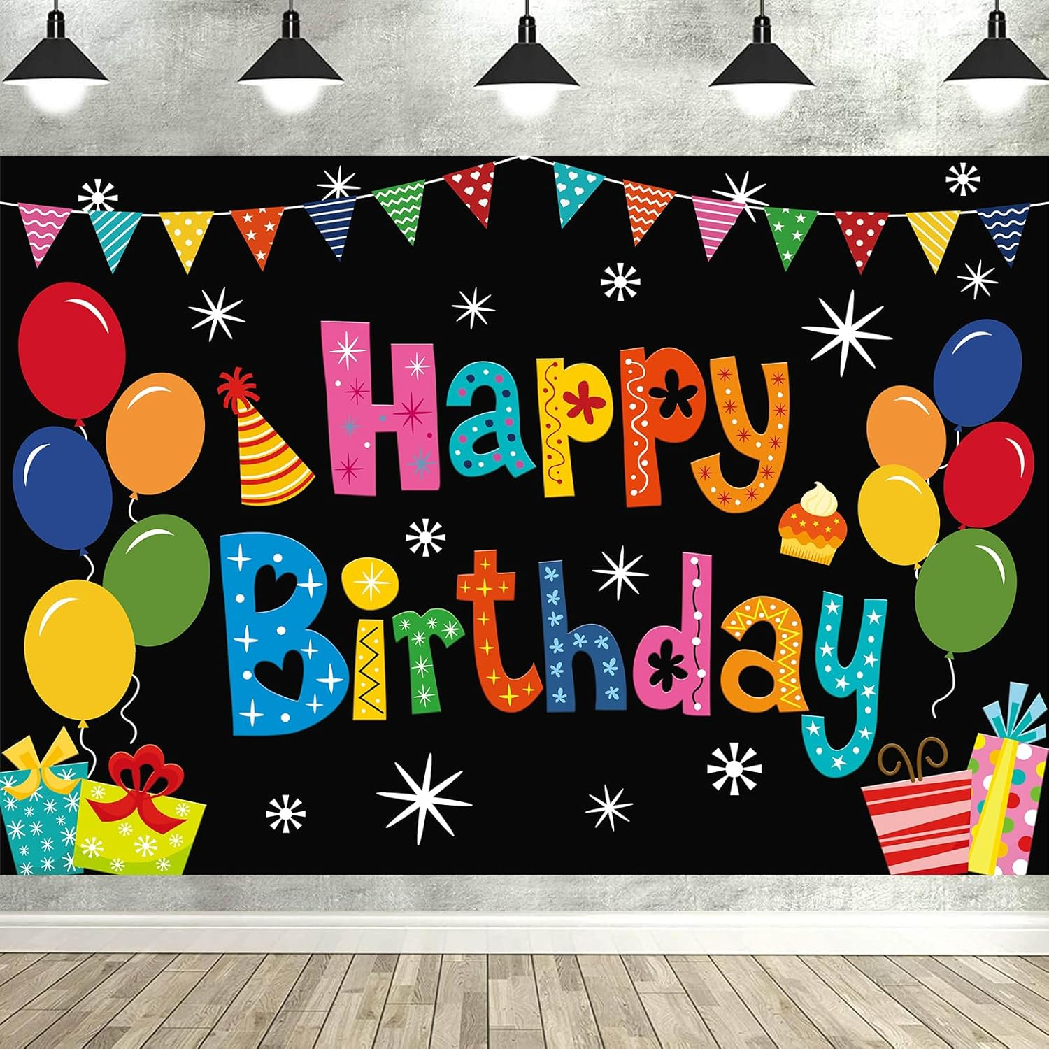 Happy Birthday Backdrop Banner Colorful Party Decor Large Yard Sign Background for Boys Girls Baby Shower Decorations Indoor Outdoor Photo Props Supplies 5x3ft