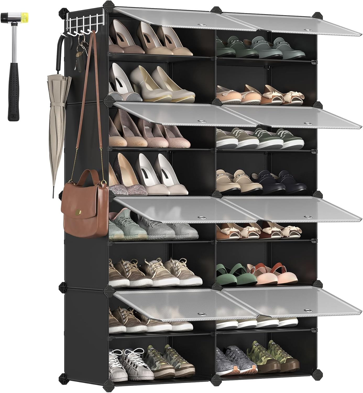 SONGMICS Shoe Rack Organizer, 8-Tier Shoe Storage Cabinet for Closet and Entryway, Holds 32 Pairs of Shoes, Adjustable, Black ULPC034B01