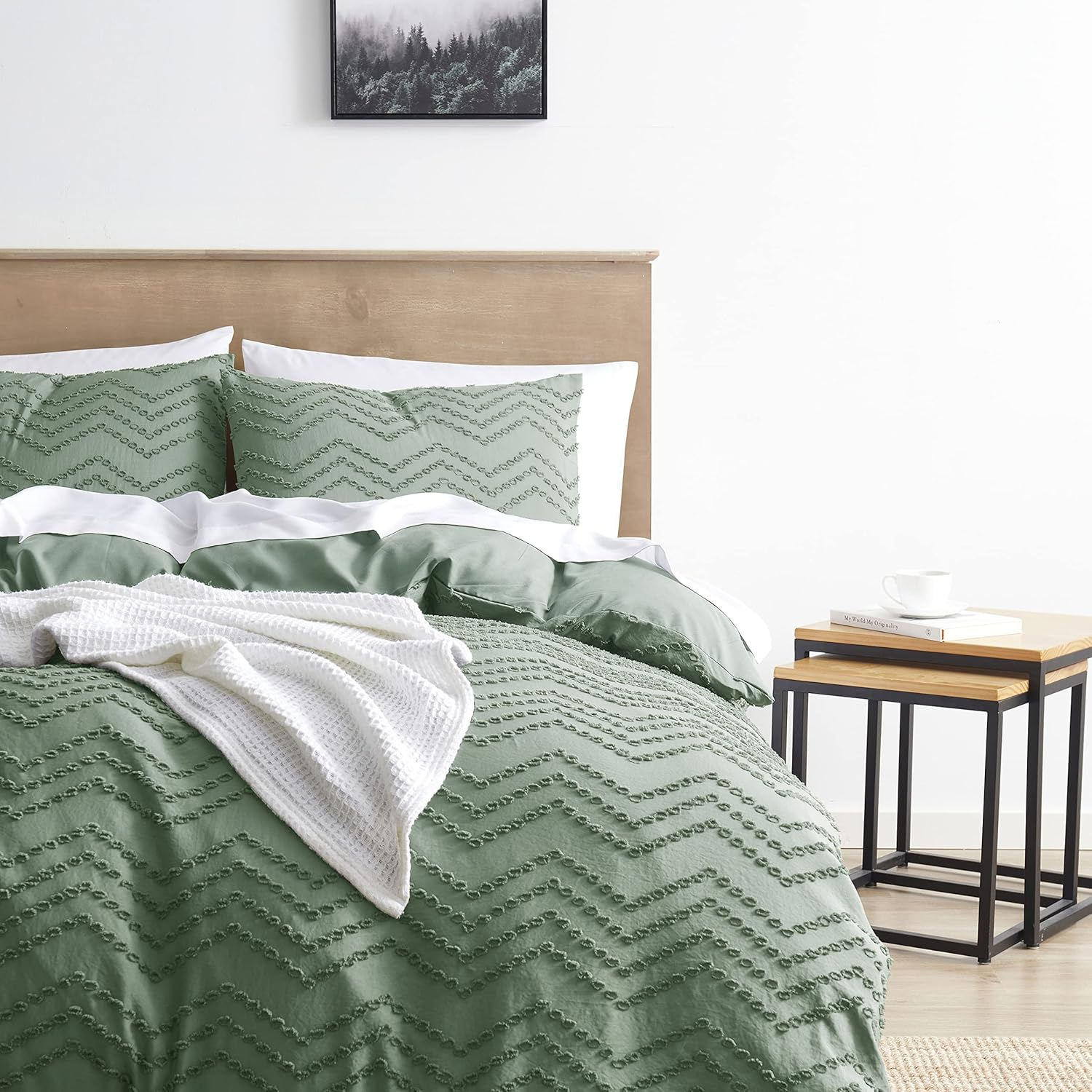 Boho Bedding King Duvet Cover Set - 3 Piece Tufted Double Brushed Boho Duvet Cover with Zipper Closure, 104x90 Inches and 2 Pillow Shams