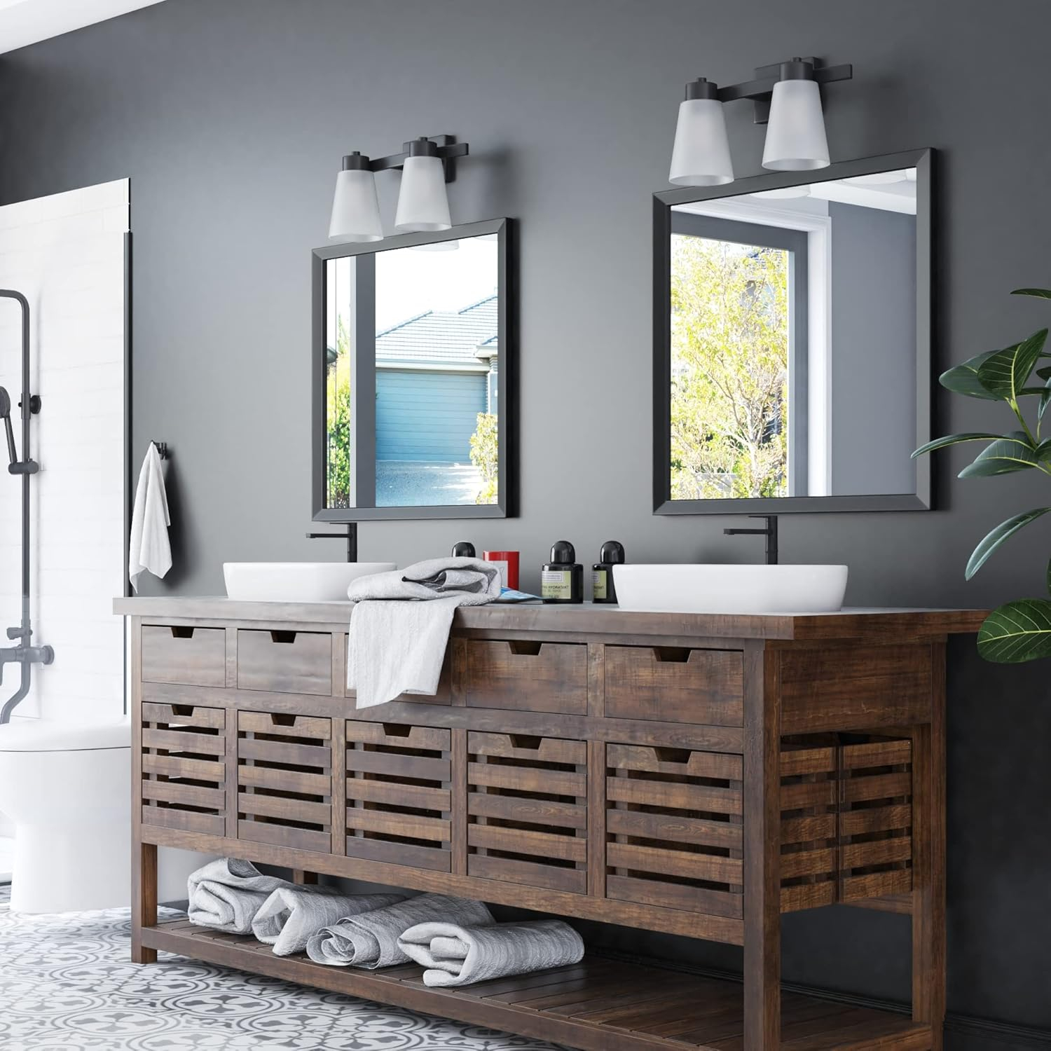 Prominence Home Fairendale 2-Light Matte Black Bathroom Vanity Light with Frosted Glass Shade