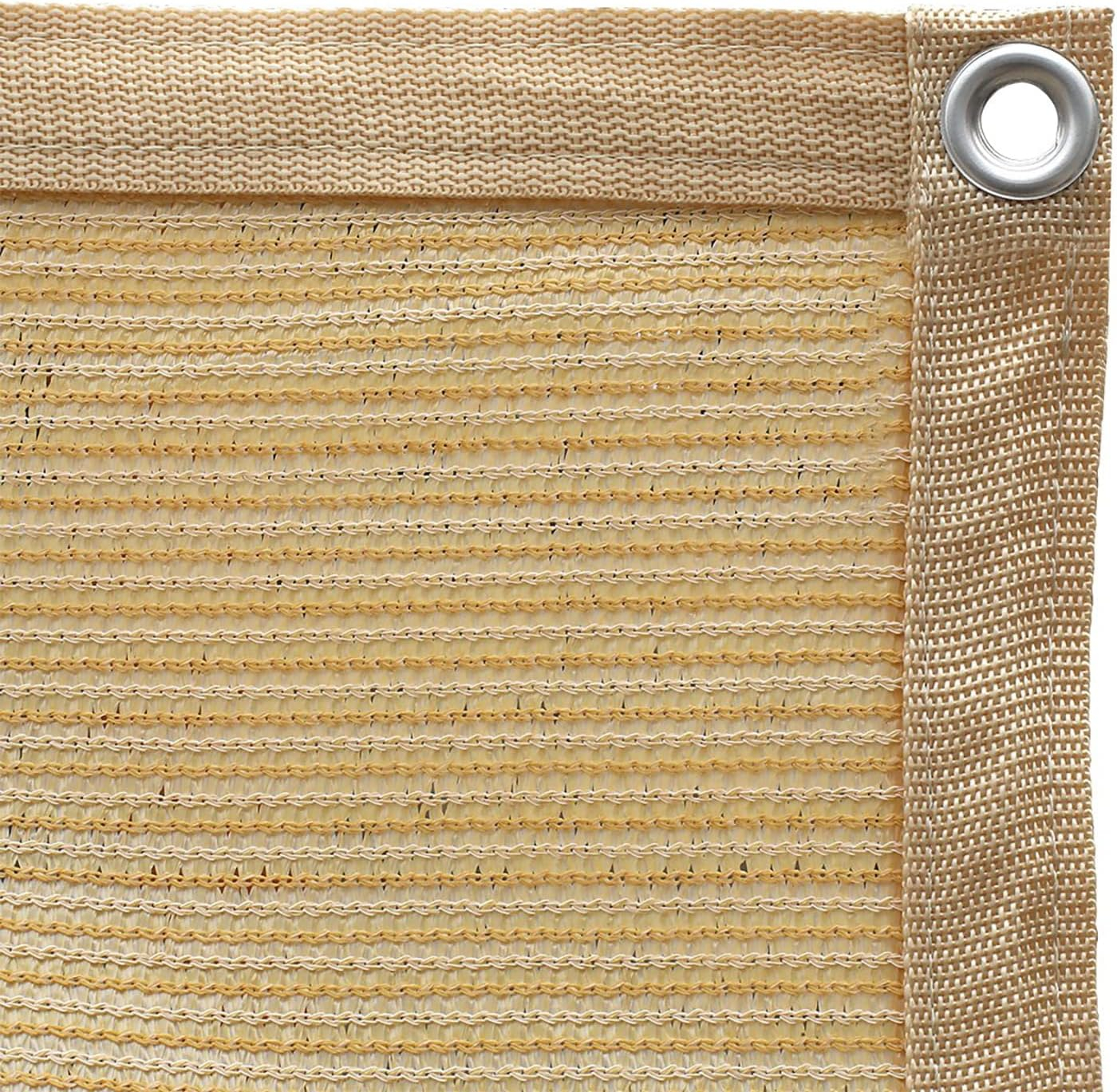Shatex 90% Shade Fabric Sun Shade Cloth 12’ x 20’ Wheat Taped Edge with Grommets Sun-Block Mesh Shade for Pergola Cover Canopy,12 Bungee Balls