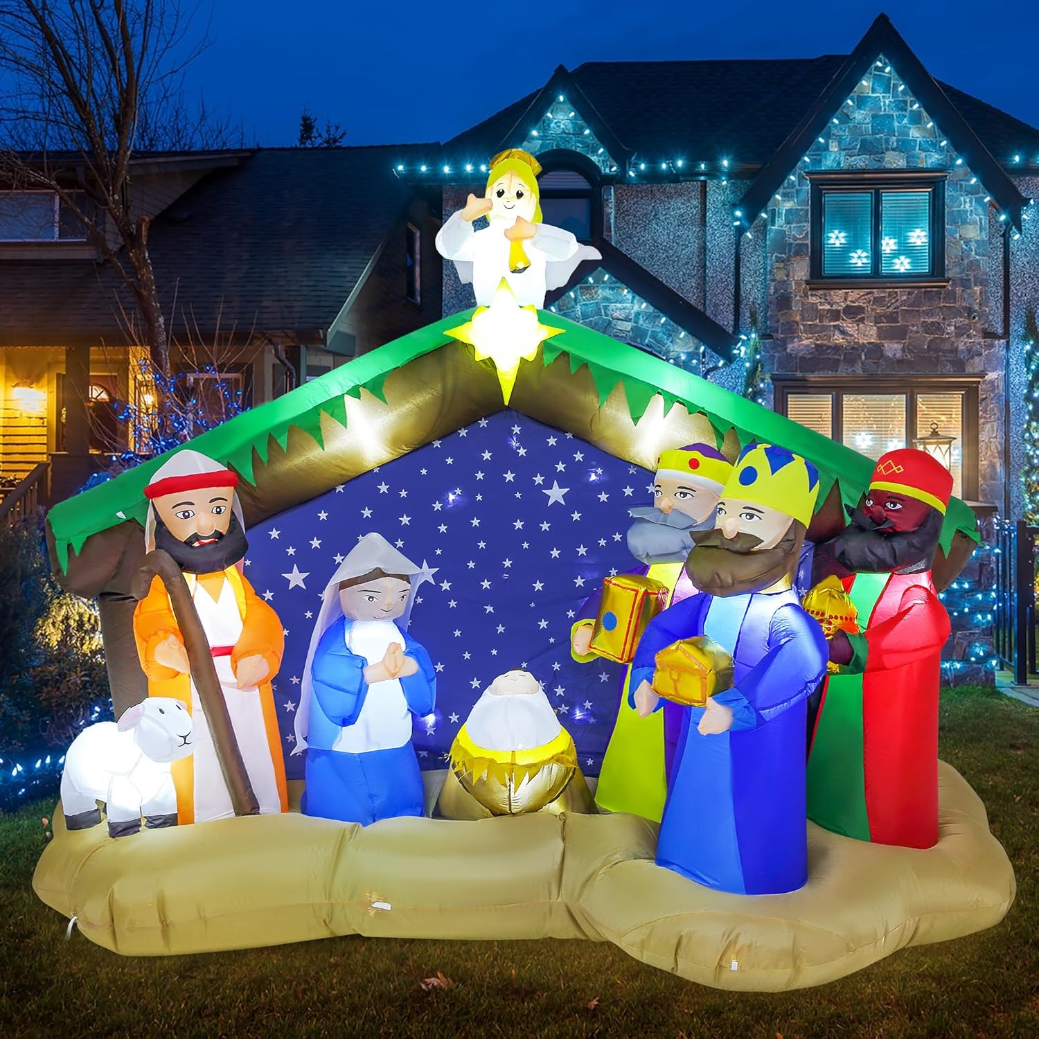 Joiedomi 8 FT Long Christmas Inflatables Nativity Scene, Christmas Blow Up Nativity Set with Build-in LEDs for Xmas Party Yard Outdoor Indoor Garden Lawn Décor