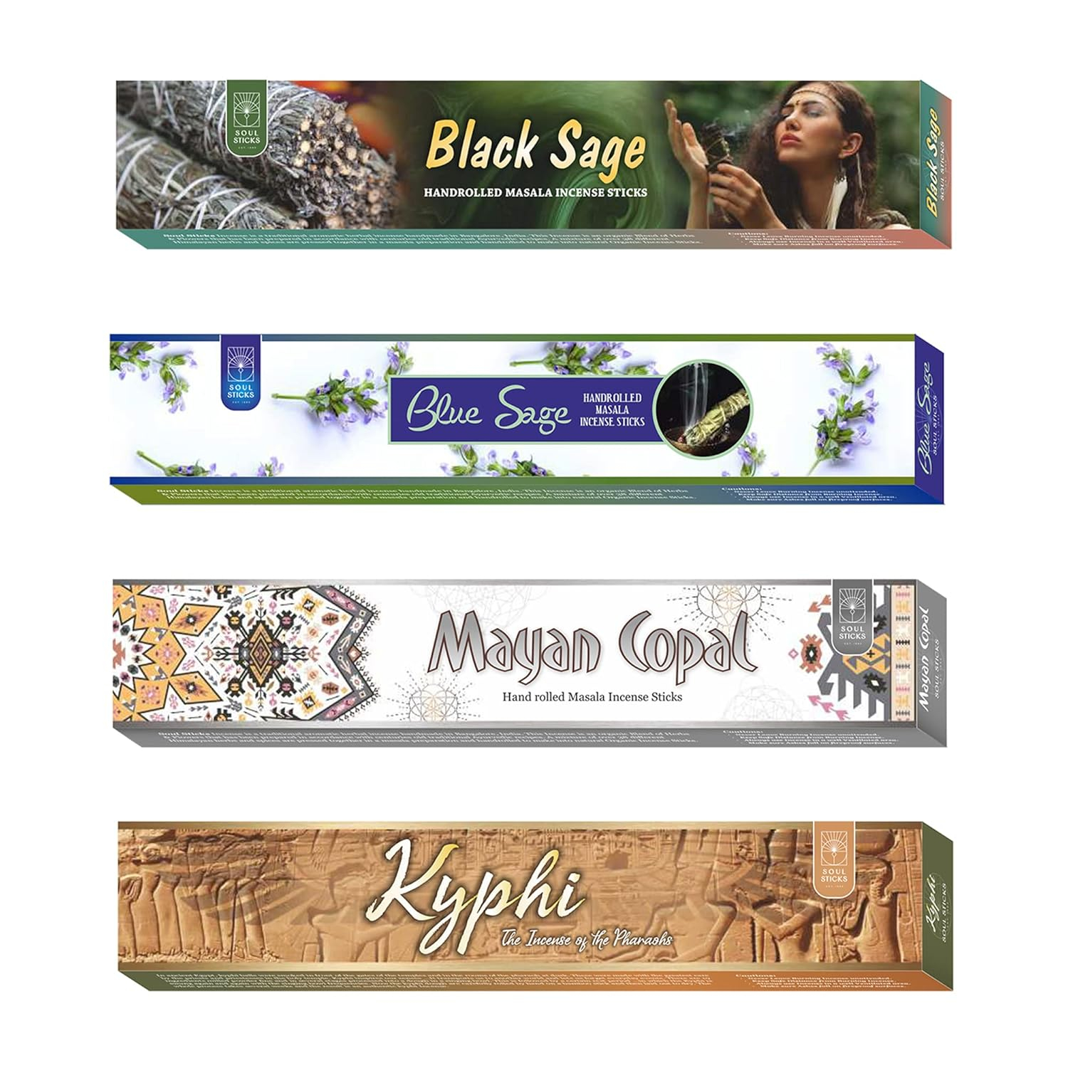 Soul Sticks Incense Sticks Spiritual Vibes Variety 4 Pack 100% Natural Masala Incense Organic Home Fragrance Agarbatti 15 Grams Per Pack 60 Grams Total