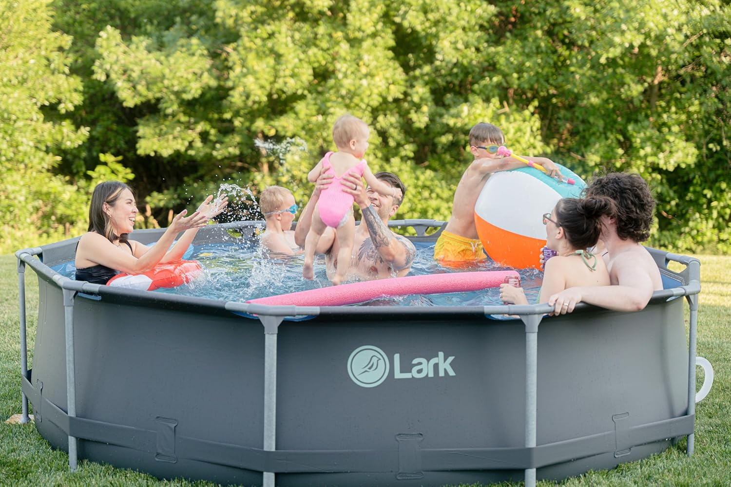 Lark Rustproof 14' ft. x 33" inch Fiberglass Frame Backyard Above Ground Swimming Pool with 530-Gallon Filtration Pump