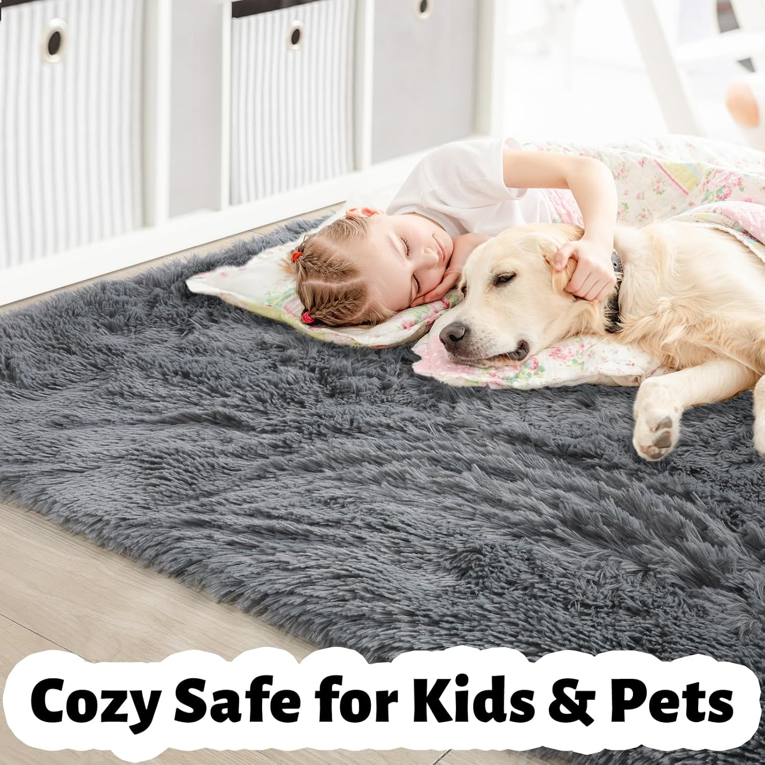 Amdrebio Grey Modern Large Living Room Rugs 6x9, Fluffy Area Rug for Bedroom, Shaggy Indoor Carpet for Kids Room Decor, Fuzzy Big Carpets for Playroom, Plush Thick Farmhouse Rugs, Soft Shag Fur Rug