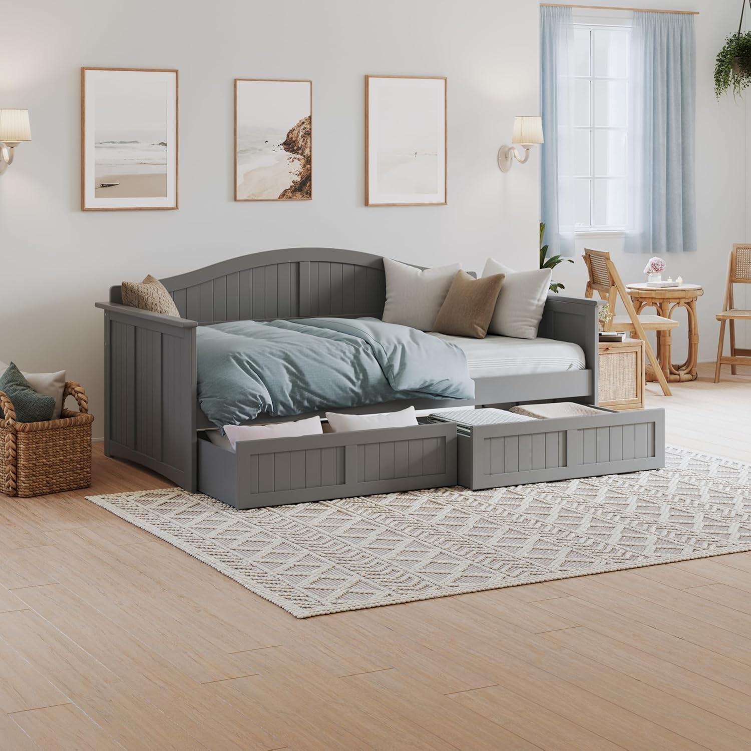 AFI Nantucket Twin Wood Daybed with Set of 2 Drawers in Grey
