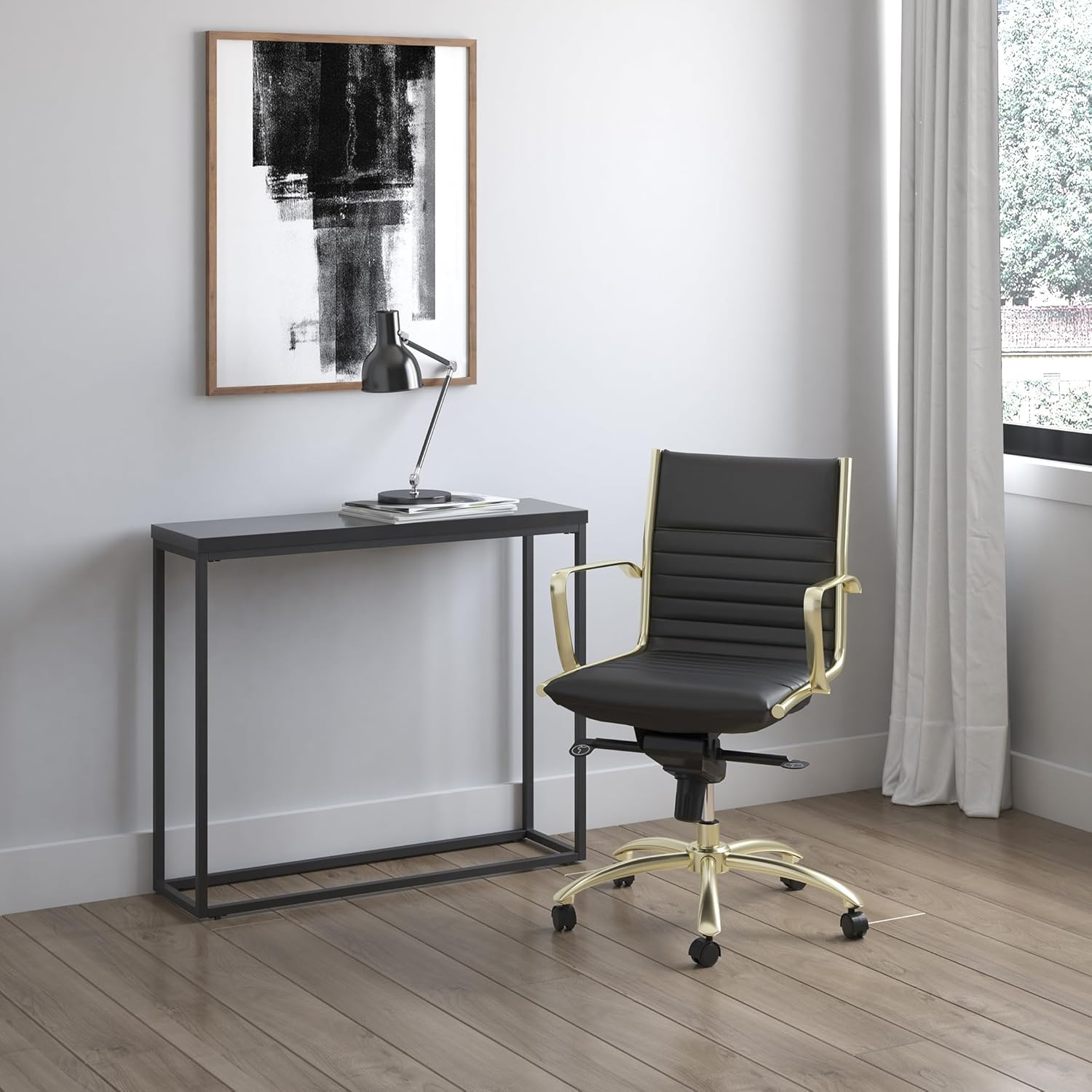 Dirk High Back Swivel Leather Task Chair in Black & Gold