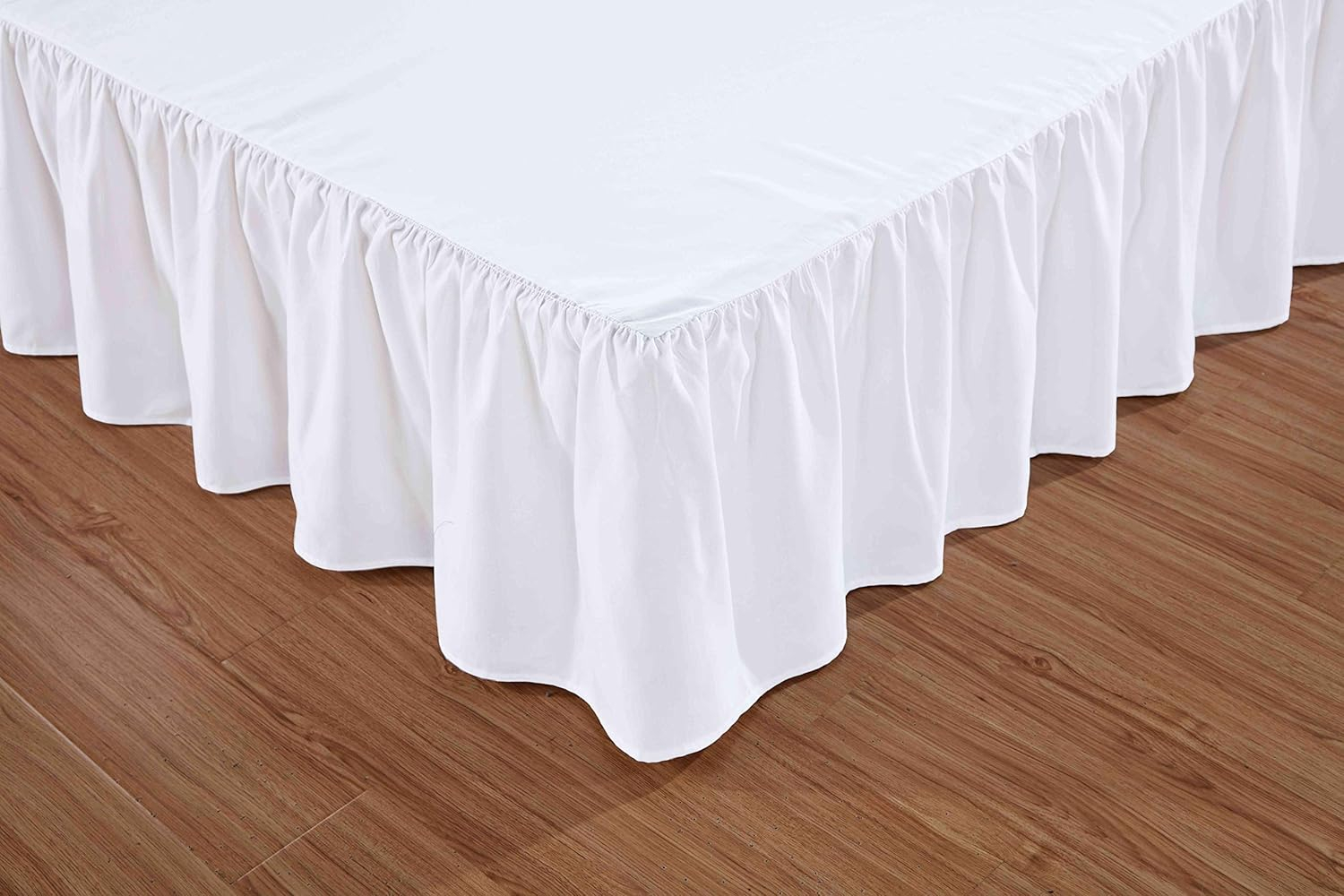 Sheets & Beyond Wrap Around Solid Microfiber Luxury Hotel Quality Fabric Bedroom Gathered Ruffled Bedding Bed Skirt 14 Inch Drop (Full, White)
