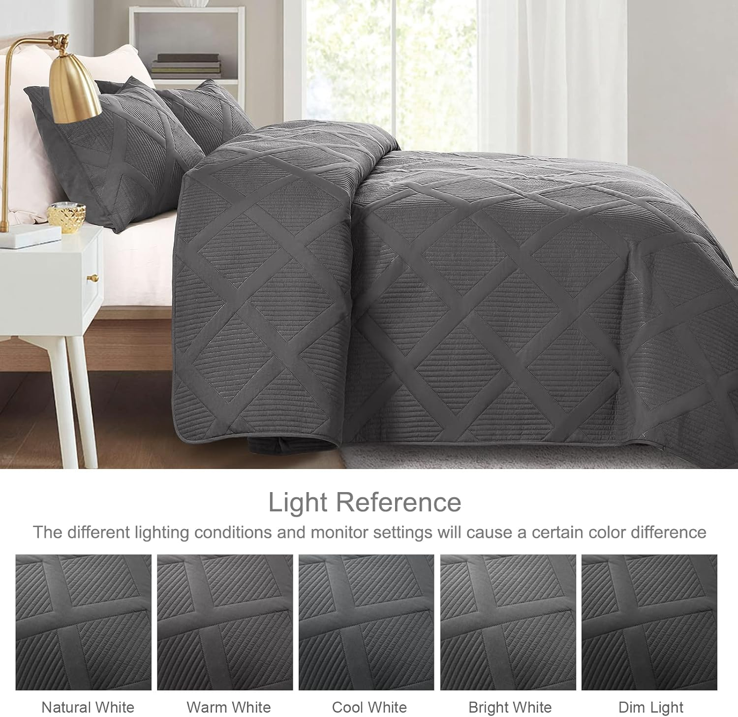 Exclusivo Mezcla Ultrasonic Twin Quilt Set, 2-Piece Lightweight Bedspreads Modern Striped Coverlet, Grey
